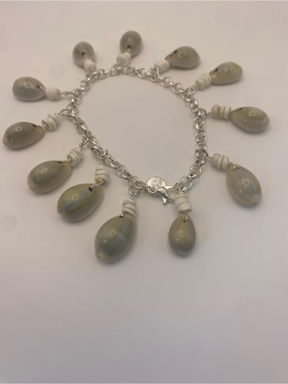 925 Sterling Silver Chain Charm Bracelet with Cowry Shells